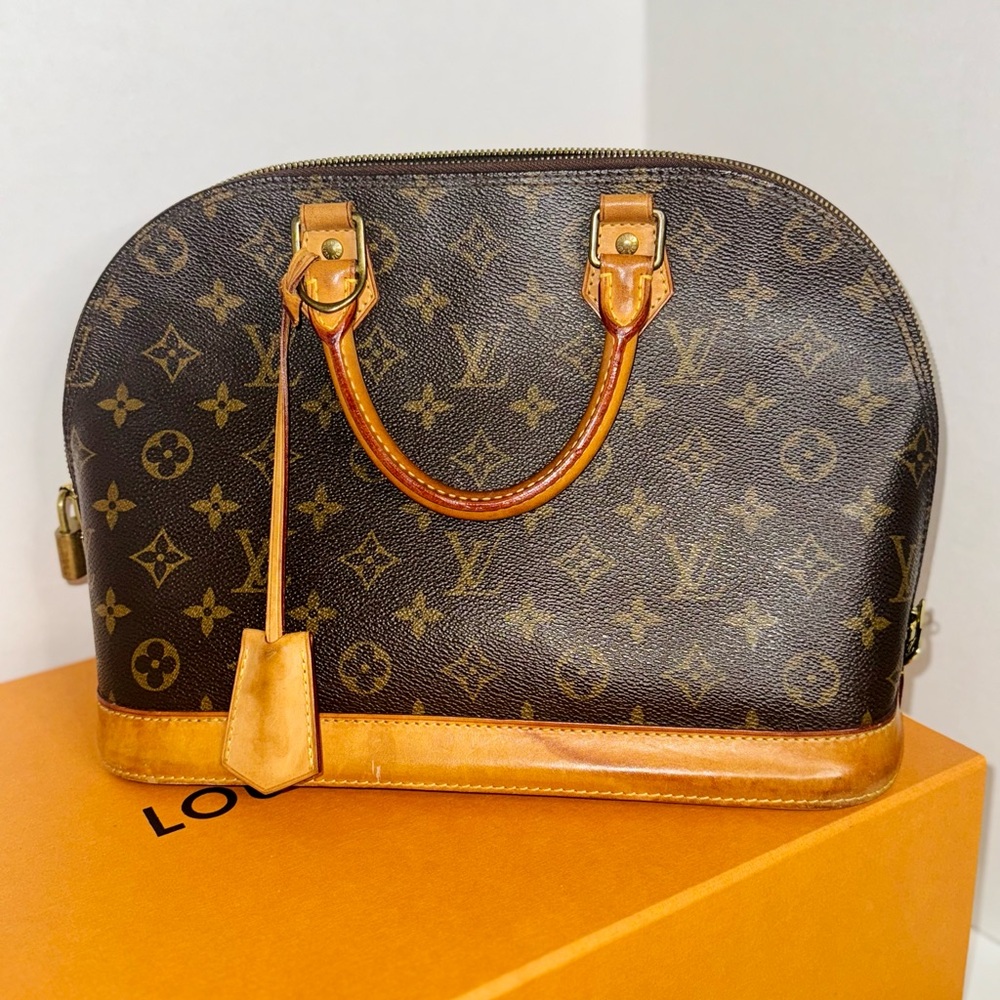Authentic Louis Vuitton Brown Monogram Satchel with Gold Hardware